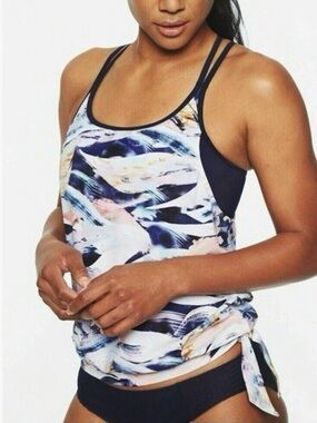 Athleta Vivid Side Tie Tankini Swim Top Strappy UPF 50+ Quick Dry Size Medium